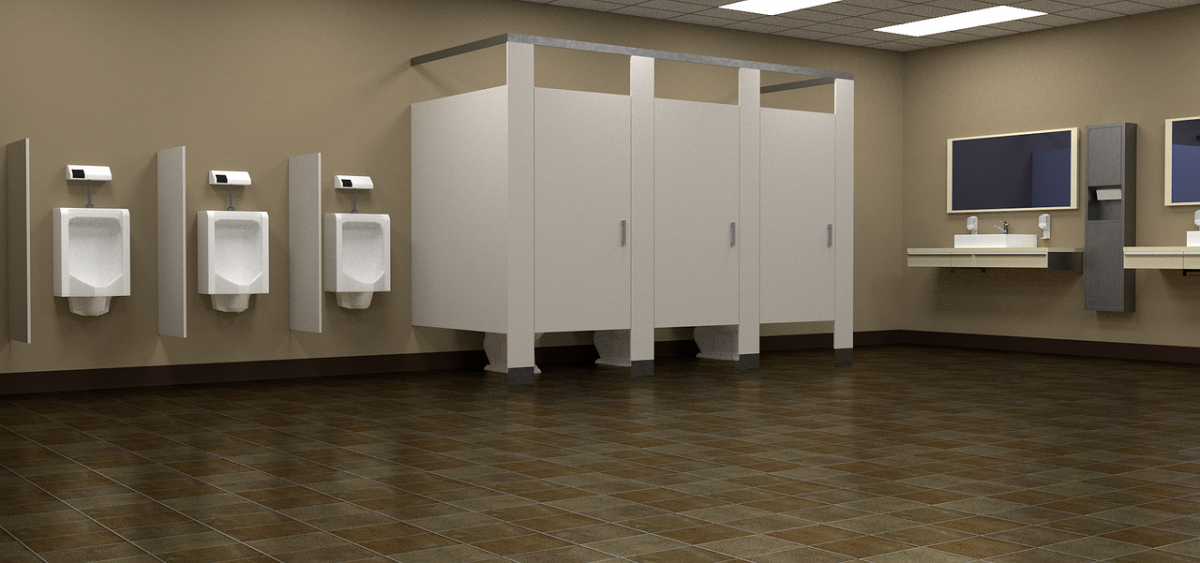 A bathroom where you may find hygiene appliances like hand soap dispensers